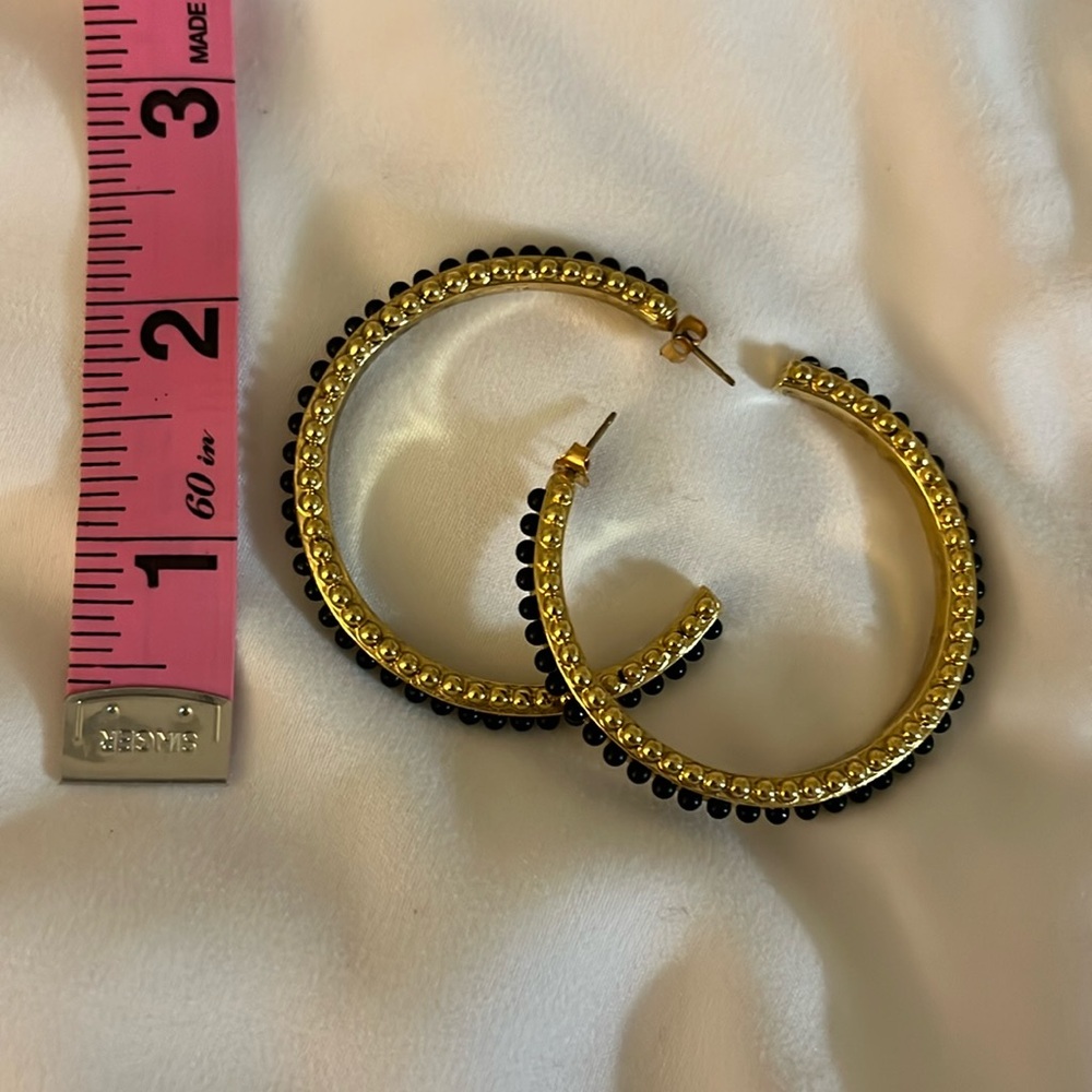 Jet black and gold beaded Rachel Leigh hoops